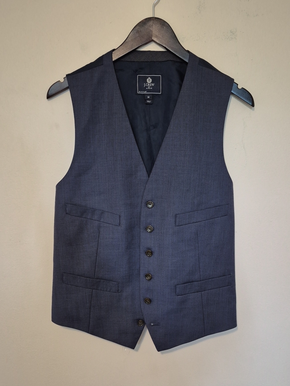 J. Crew Men's Navy Five-Button Wool Blend Vest